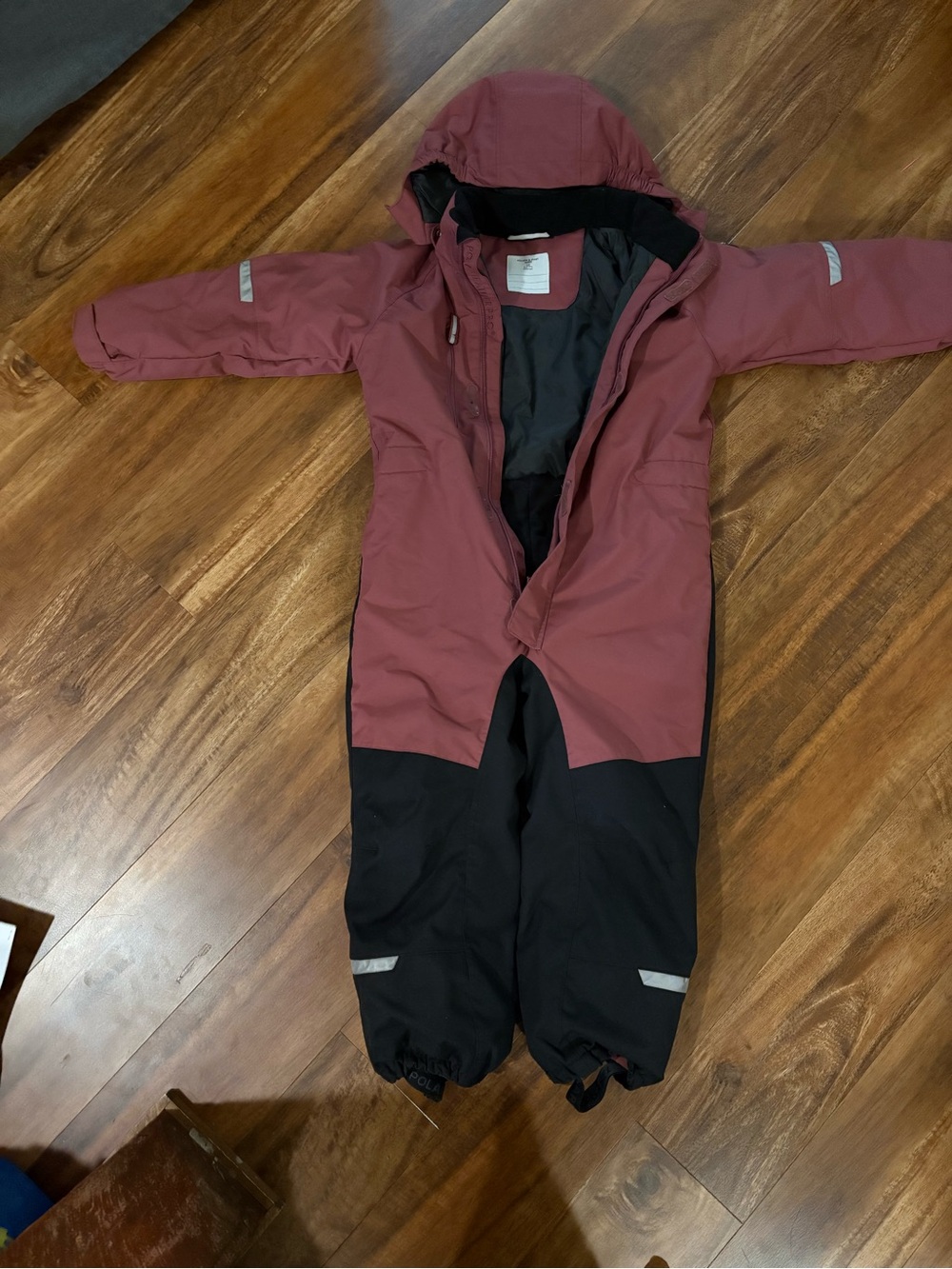 Polarn O. Pyret Kids Two-Tone Dusty Rose and Black Puffer Snowsuit